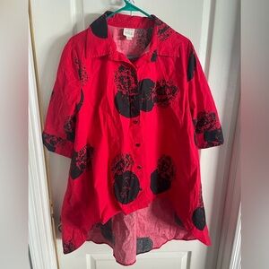 Truth + Style Red and Black Casual Button Down Shirt